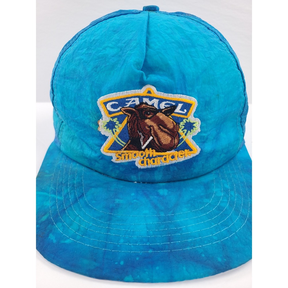 Vintage‎ Joe Camel Smooth Character Blue Tie Dye Nylon Snapback Hat Gold Medal